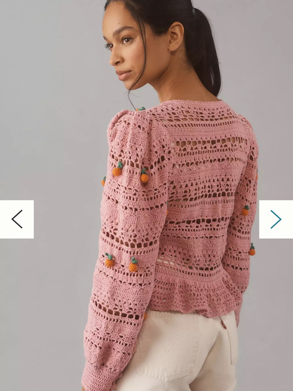 FARM Rio Pink Crochet Pom-Pom Peplum Cardigan - Picture 2 of 15
